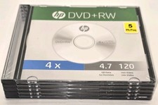HP Re-Writable RW DVD 5 Pack DVD RW 4x 4.7 GB 120 Min Hewlett Packard Sealed