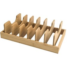 Bamboo Pot and Pan Organizer, Pot Lid Organizer Pot Lid Holder with 7 Adjusta...