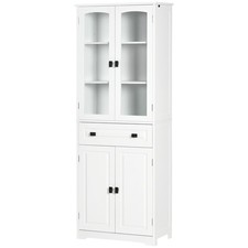 HOMCOM Kitchen Cupboard Storage Cabinet Adjustable Shelves, Glass Door, Whit