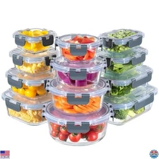 MFY 12-Pack Gray Glass Meal Prep Containers with Lids – Airtight, Microwave &