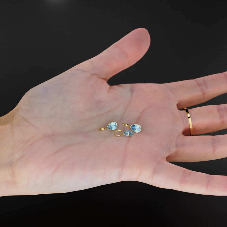 Dije colgante bisel bisel aguamarina azul natural de 7 mm 14 k amarillo macizo joyería Foto 2 de 4