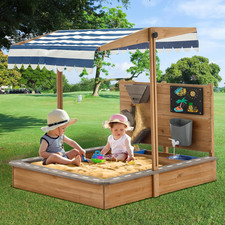 Kids Large Wooden Sandboxes with Roof, Outdoor Sand Box Play W/Canopy for Backy