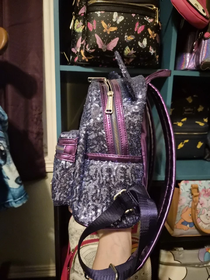 Disney Parks Loungefly Purple Minnie Ears Sequin Mini Backpack Bag READ DESC - Image 4 of 4