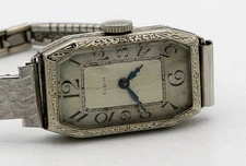 Vintage Art Deco ELGIN Watch 15J Manual 14 Karat White Gold Bracelet Runs