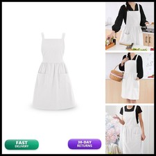 Pinknoke Cotton Pinafore Aprons for Women with Pockets, Kitchen, White