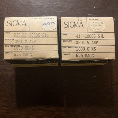 Sigma 22RJCC-1000G-SIL DPDT 2A 6.3mA & 41F-1000S-SIL SPDT 5A 6.5mA Relay