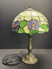 Vintage 18" Stained Glass Tiffany Style Table Top Lamp Metal Base & Hummingbird