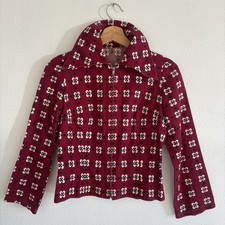 Vintage 1970s Floral Print Dagger Collar Jacquard Zip Up Jacket