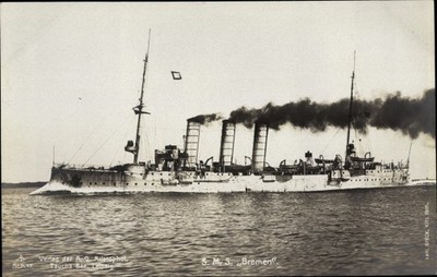 Postcard German Warship, SMS Bremen, Imperial Navy - 10555421