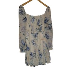 Wilfred Aritzia XS Floral Smocked Mini Dress Blue Purple Long Sleeve Boho
