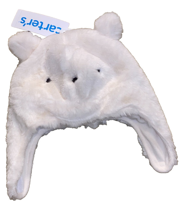 00 !WOW! NWT Carter's 0-3M White Polar Bear Faux Fur Winter Hat