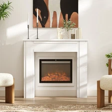 HOMCOM Modern Fireplace Mantel, Fireplace Surround with Leg, White