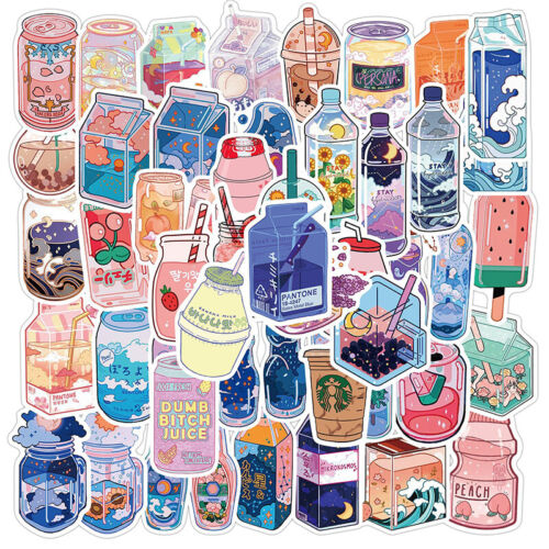 50pcs Flavored Drink Stickers Beverage Decal Sticker Girl Diy Stationery BottSN