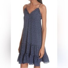 Rebecca Taylor Silk Ikat Dot Ruffle Tank Dress in Navy/Pink SZ 4