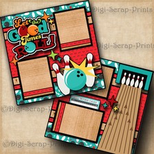 LET THE GOOD TIMES ROLL bowling 2 premade scrapbook pages layout DIGISCRAP A0109