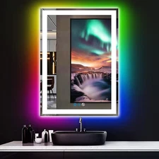 30 X 20 Inch Square LED Bathroom Mirror with Front Lights 3 Color + Rainbow RGB