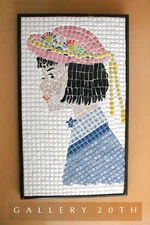 CHARMING! MID CENTURY MOSAIC GIRL TILE ORIG ART! ATOMIC 50S 60S YOUNG WOMAN VTG