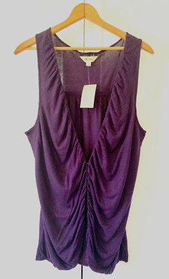 Anthropologie Vest L RIC RAC Sweater TOPOGRAPHY Purple Ruched Hook Eye NWT
