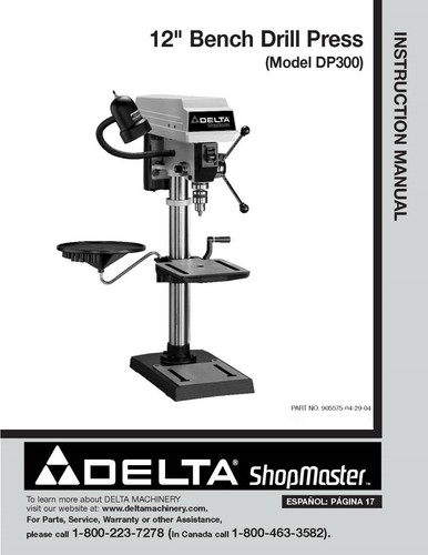 Bench Drill Press Instruction Manual 