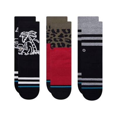 Stance Kids 3 Pk Multicolor Crew Cotton Stripe L8R Summer Casual Sock Set Sz M