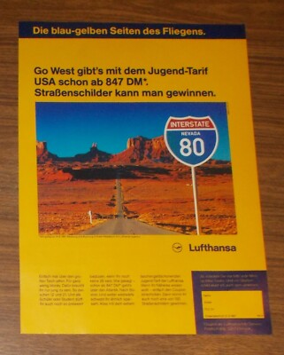 Seltene Werbung LUFTHANSA - Mit dem Jugendtarif in die USA ab 847 DM 1987
