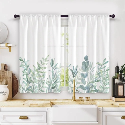 2X Rod Pocket Floral Blackout Valance Kitchen Waterproof Window Curtains Drapes - Picture 35 of 54