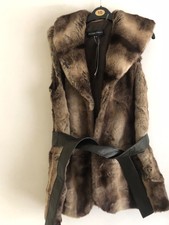 Ladies Ellen Tracy Grey Black Faux Fur Sleeveless Jacket Waistcoat Size M Uk 14