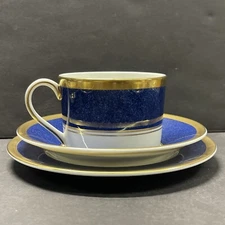 Coalport Anthlone Blue Tea Cup Saucer Dessert Plate Trio Set Bone China English