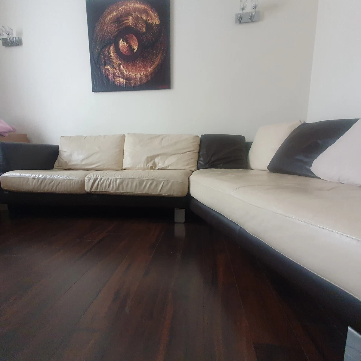 DFS Corner Leather Sofa Cream And Brown Modern Real Leather Sofa