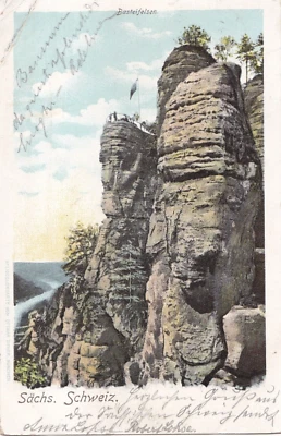 1906 AK Deutsches-Reich Sächsische-Schweiz Basteifelsen Panorama Fahne Schindau  - Bild 1 von 2