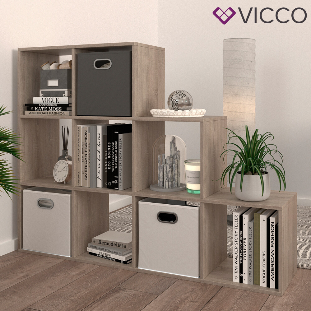 Étagère En Escalier Vicco – 9 Compartiments, 107 Cm, Blanc Sonoma, Bibliothèque