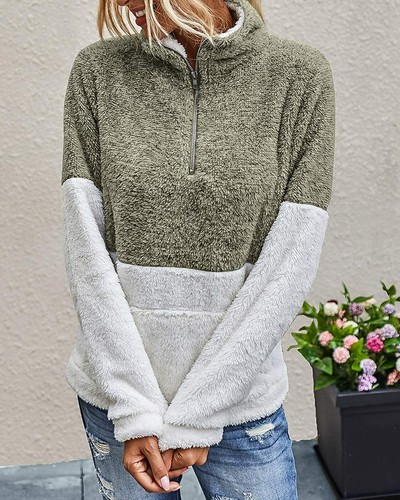 BTFBM Women Sherpa Pullover Quarter Zip 