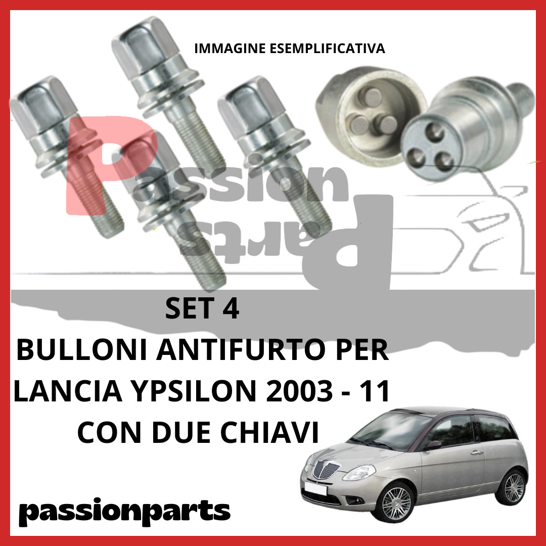 Kit 4 Bulloni Antifurto Cerchi in Lega Lancia Ypsilon Dal 2003 Al 2011 2 Chiavi - Immagine 1