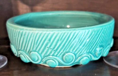 Vintage McCoy Pottery Aqua Wave Knob Bowl Bulb Planter 7"