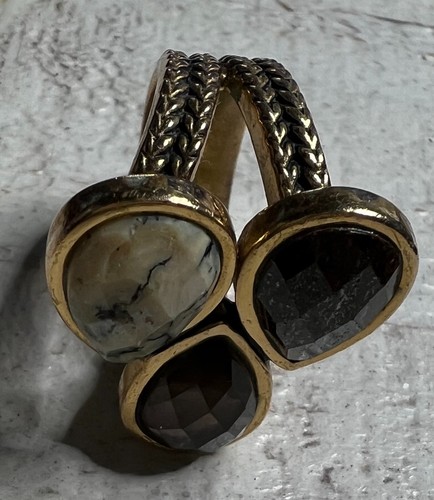 Anello Studio Barse Bronzo Quarzo Fumè Diaspro Bronzite Gemma Misura 7,5 Firmato - Foto 4 di 12
