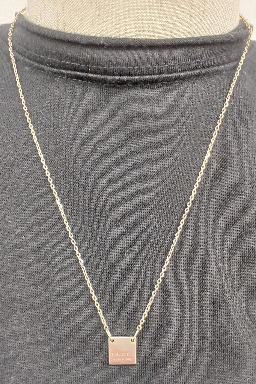 Collana Gucci Placca Quadrata Designer Moda Argento Usata