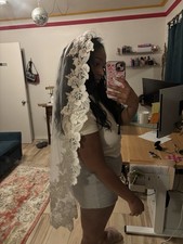 Light Ivory Mantilla Veil with 3-D Embroidered Flowers
