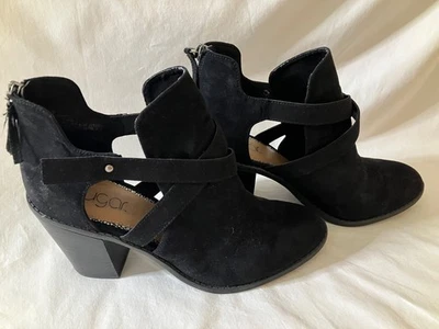 Sugar black fabric suede-like strappy ankle booties, 9.5M, EUC - Image 1 of 4