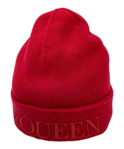 ALEXANDER McQUEEN Cashmere Wool Logo Knit Hat - Pompom Beanie 683894 M Red View 5
