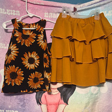 SHEIN Girls Size 8 2-Pc Floral Sleeveless Top Ruffle Skirt Black Yellow