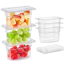 WILPREP 6 Pack Food Storage Pans 1/9 Size 4" Deep Clear Lids NSF Commercial