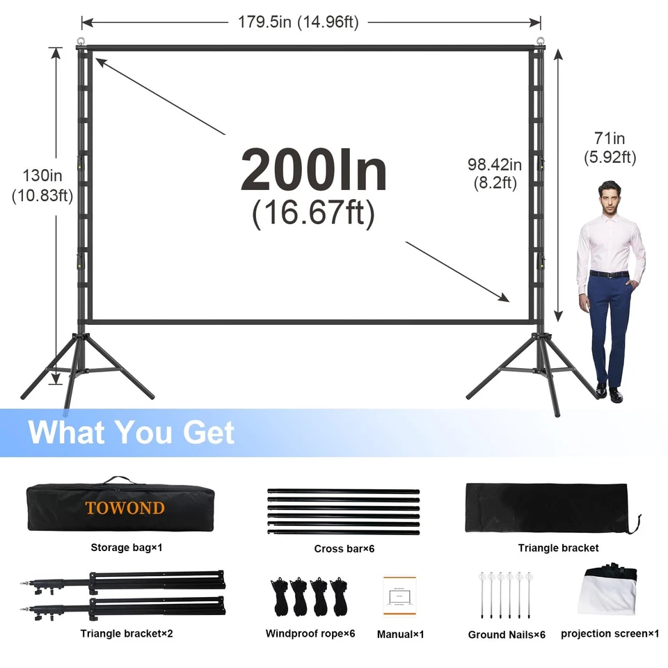 Outdoor Projector Screen with Stand, 200 Inch Portable Projection Screen - Du... - Image 3 of 4