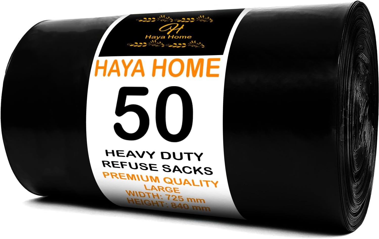 Haya Home 50 Black Plastic Bin Bags Heavy Duty Bin Liners, Refuse Sacks Pack of