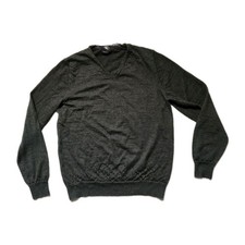Calvin Klein CK Extra Fine Merino Wool V Neck Sweater Olive Green Mens L EUC