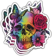  3Pcs Butterfly Rose Skull Holographic Vinyl Sticker, Glitter Skull Stickers, S
