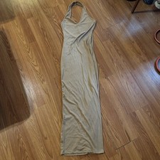 Fashion Nova Tan Halter Sleeveless Maxi Dress Neutral Beach NWOT