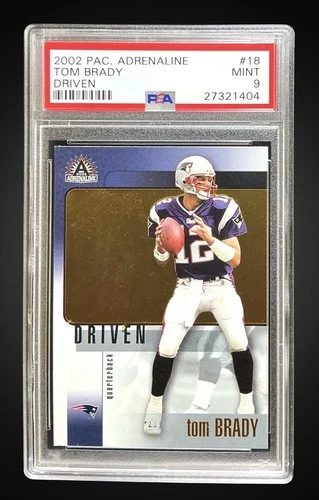 2002 pacific adrenaline #18 tom brady; driven SP gold foil insert PSA 8