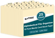 Alphabetical File Organizer, Cabinet Dividers Letter Size, 25 Manila 