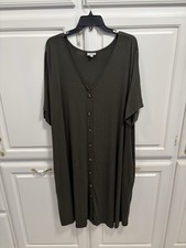 Avenue Deep Olive Button Front Pocket Midi Dress Plus Size 18/20