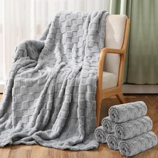 6 Pack Fleece Throw Blankets Bulk, 50 x 60 Inches Soft 3D Checkered Flannel B...